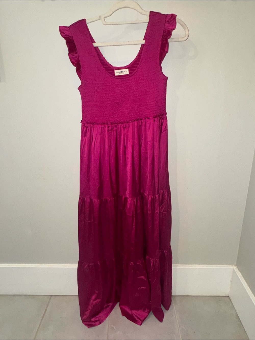 NATURAL LIFE Fuchsia Smocked Bodice Ruffle Strap Maxi Dress